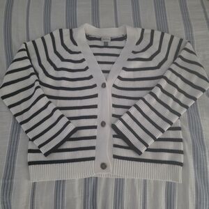 Navy and White Striped Cardigan